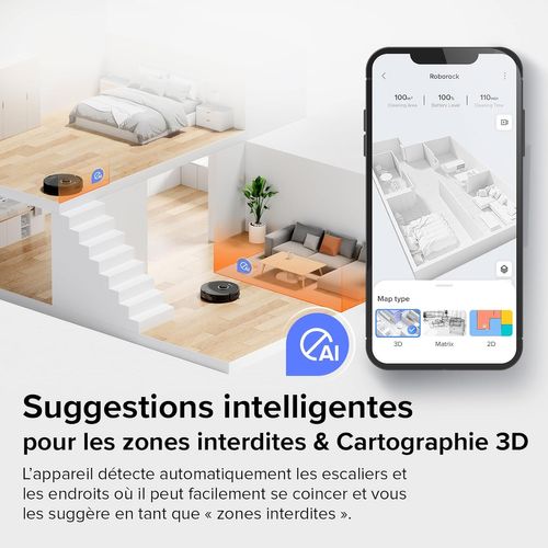 Q8 Max Robot Aspirateur Possède les Deux Brosses, L'aspiration de 5500 Pa- Noir