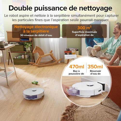 Q8 Max Robot Aspirateur Possède les Deux Brosses, L'aspiration de 5500 Pa - Blanc
