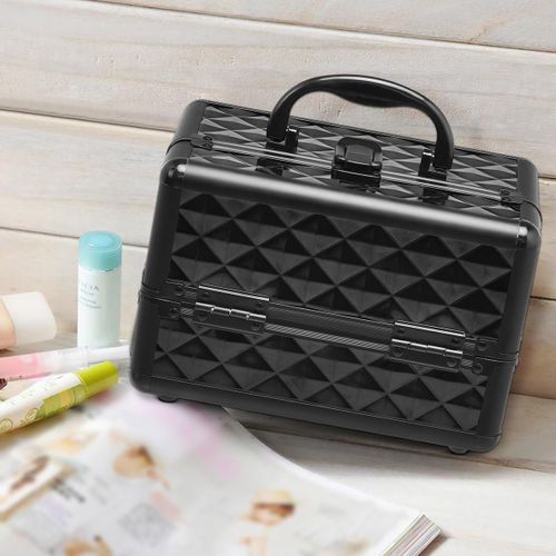 Coffret De Maquillage Mallette De Maquillage Mallette Cosmétique Avec Miroir, 23 X 15 X 18cm (noir)