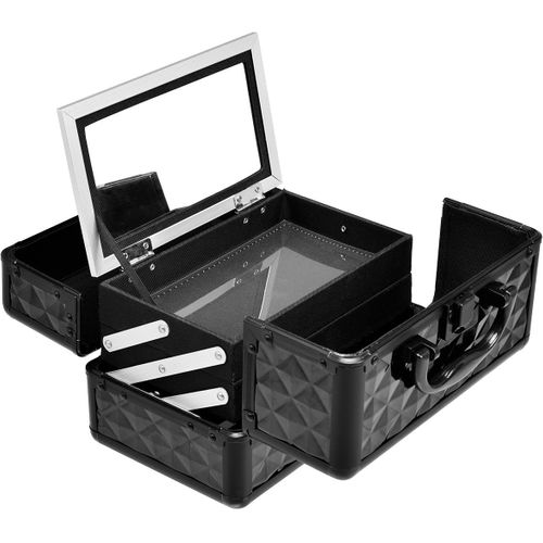 Coffret De Maquillage Mallette De Maquillage Mallette Cosmétique Avec Miroir, 23 X 15 X 18cm (noir)