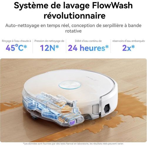 Flow - Aspirateur Robot Laveur Avec Station - 22 000 Pa - Dualflow Anti-enchevetrement Poil Animaux