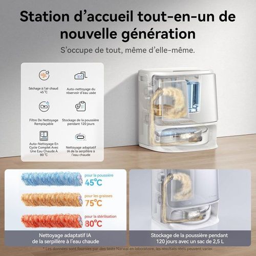 Flow - Aspirateur Robot Laveur Avec Station - 22 000 Pa - Dualflow Anti-enchevetrement Poil Animaux