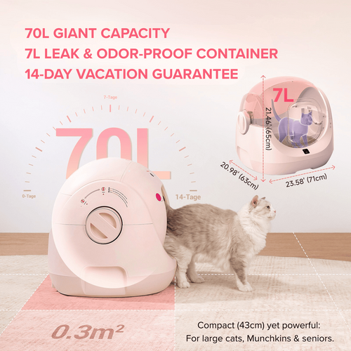 70l Litiere Chat Autonettoyante, Bac à Litter Automatic Amélioré, Anti-fuites/pincement/odeur