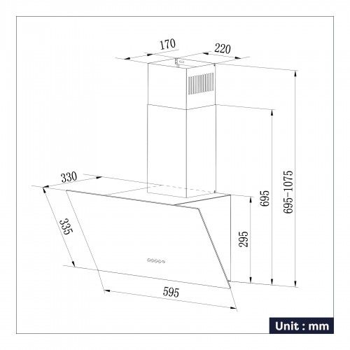Hotte Inclinée 60cm Verre Noir Cbcb6750-b Classe A++ DC MOTOR