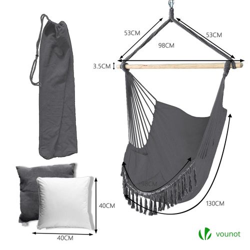 Chaise suspendue hamac Avec 2 Oreillers Gris