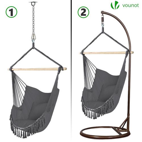 Chaise suspendue hamac Avec 2 Oreillers Gris
