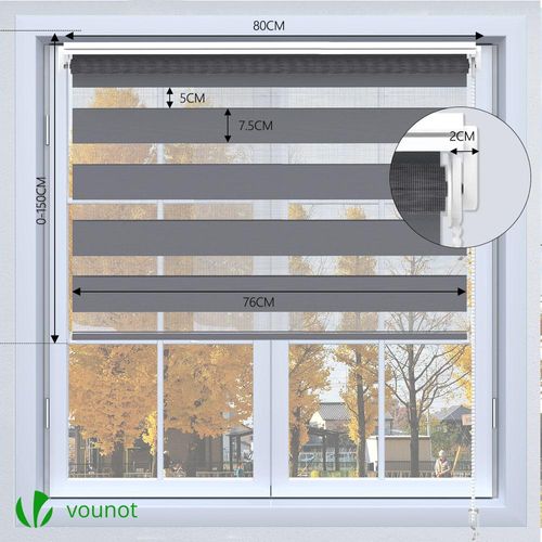 Store Enrouleur Jour Nuit Double 80x150 cm Gris