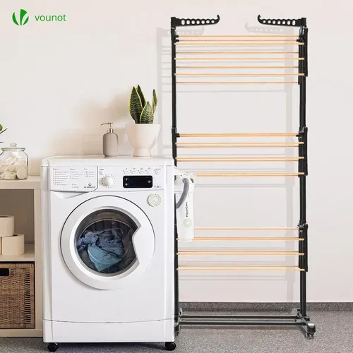 Séchoir A Linge Etendoir Pliable 3 Niveaux Style Bois Noir