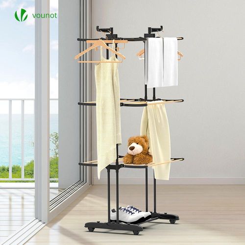 Séchoir A Linge Etendoir Pliable 3 Niveaux Style Bois Noir