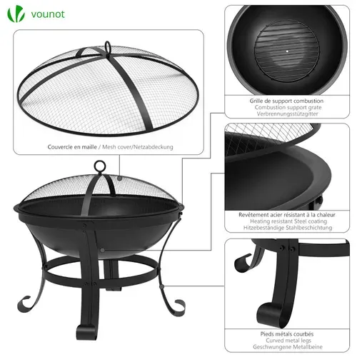 Brasero Extérieur Barbecue Avec Couvercle En Acier Noir