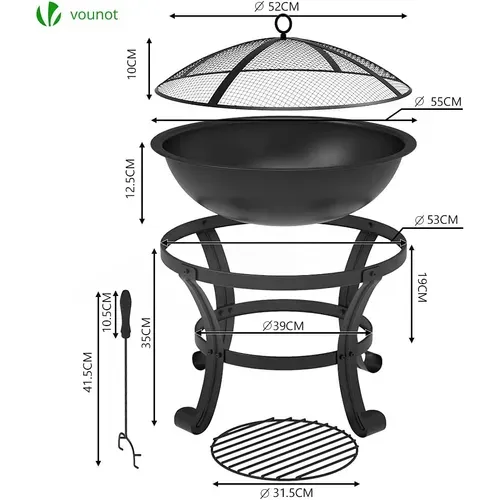 Brasero Extérieur Barbecue Avec Couvercle En Acier Noir