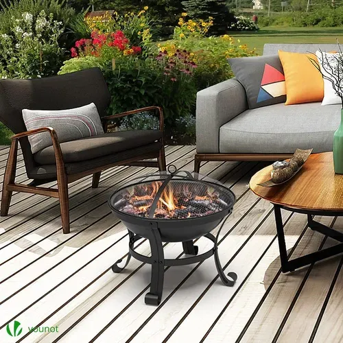 Brasero Extérieur Barbecue Avec Couvercle En Acier Noir