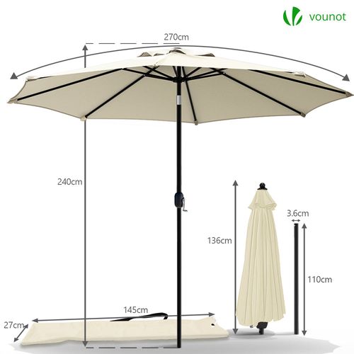 Parasol Inclinable 2.70 X 2.40m Avec Housse De Protection Beige