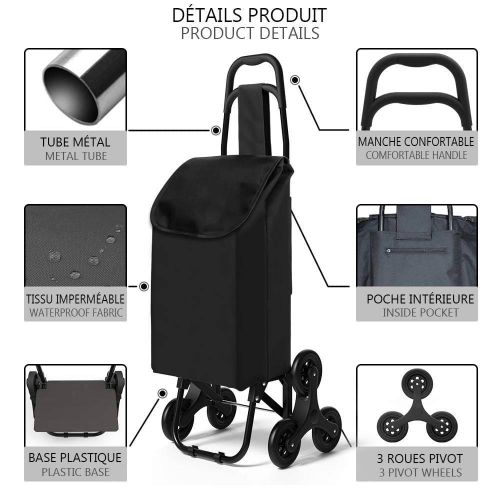 Chariot De Courses Pliable Monte Escalier Noir