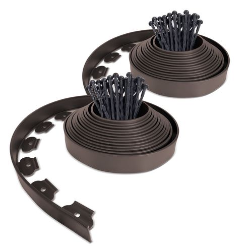 Bordure De Jardin Souple VOUNOT - 10 Mètres, Marron, Avec Piquets - Résistante Au Gel
