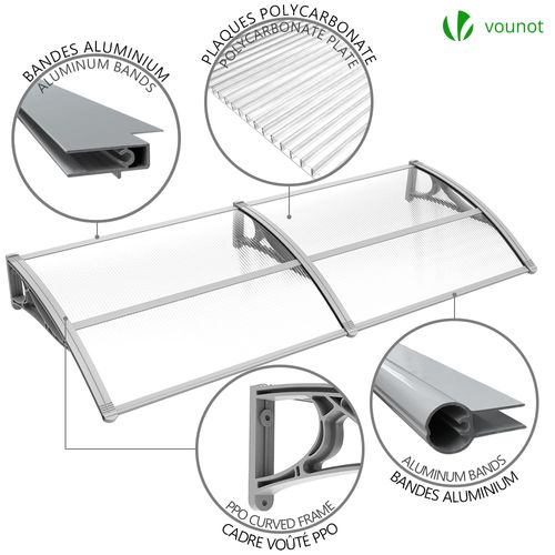 Auvent De Porte Marquise 200x80 Cm Transparent En Polycarbonate Anti Uv