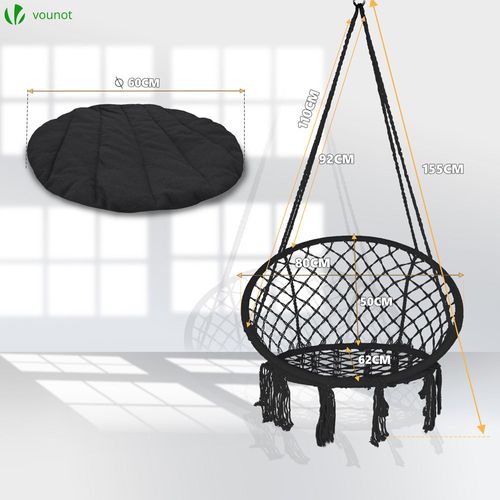 Fauteuil Suspendu Avec Coussin Rond Noir