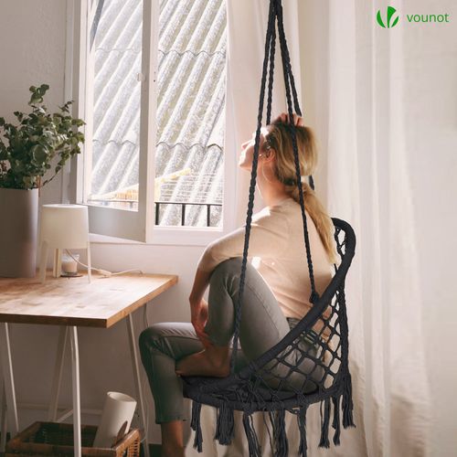 Fauteuil Suspendu Avec Coussin Rond Noir