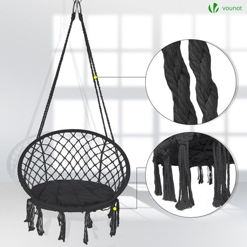 Fauteuil Suspendu Avec Coussin Rond Noir