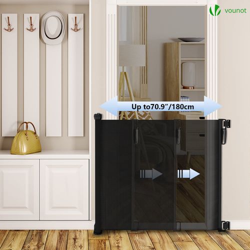 Barrière de sécurité rétractable avec filet escamotable jusqu'À 132cm Large, 76cm Haut, Fixation Murale - Noir