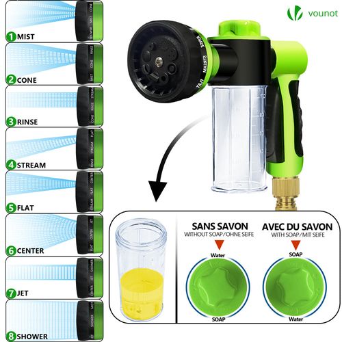 Tuyau D’arrosage Extensible 30m Avec Récipient Savon Et Accessoires Noir