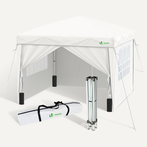 Tonnelle De Jardin 3x3m Pliable Avec Portes Et Fenêtres Blanc