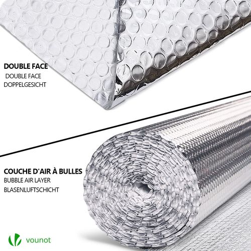 Isolant Thermique à Bulle Double Couche Aluminium Radiateur Reflecteur 1.22x10m