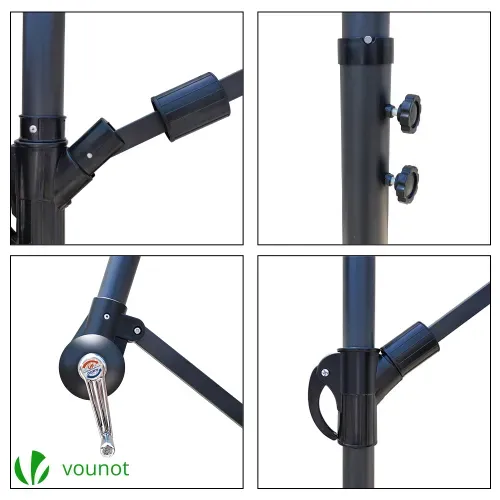 Parasol Déporté 3m Avec Housse De Protection Et Sangle De Fixation Gris