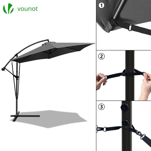 Parasol Déporté 3m Avec Housse De Protection Et Sangle De Fixation Gris