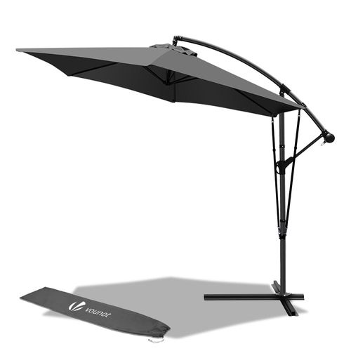 Parasol Déporté 3m Avec Housse De Protection Et Sangle De Fixation Gris