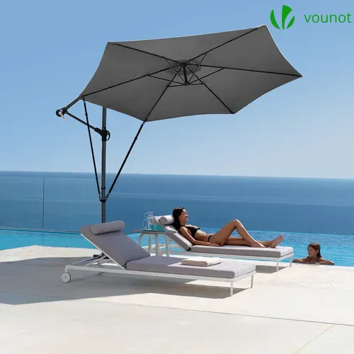 Parasol Déporté 3m Avec Housse De Protection Et Sangle De Fixation Gris