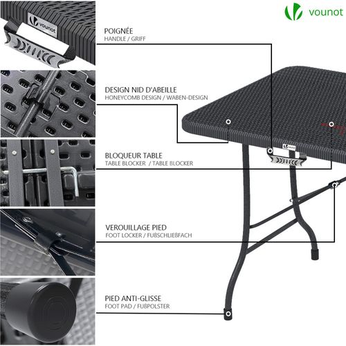Table De Camping Pique Nique Pliable 180 cm Hdpe Polyrotin Noire