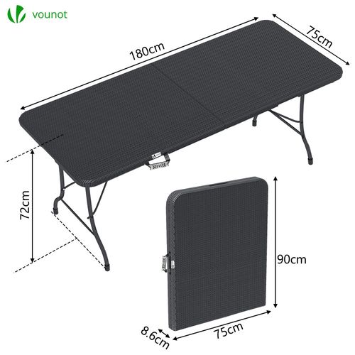 Table De Camping Pique Nique Pliable 180 cm Hdpe Polyrotin Noire
