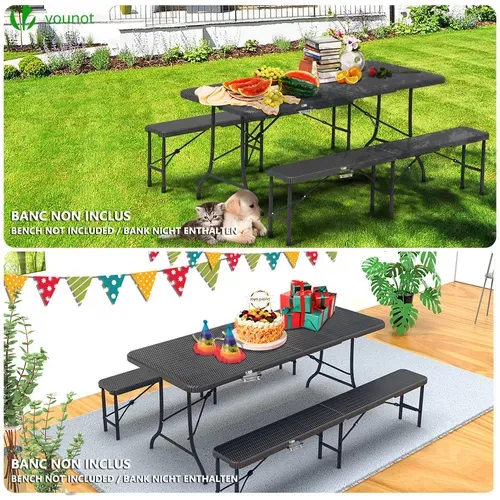 Table De Camping Pique Nique Pliable 180 cm Hdpe Polyrotin Noire