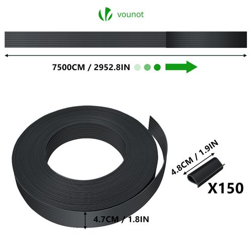 Kit De Lamelles Occultantes Pvc Brise Vue 75m X 4.7cm Avec 150 Clips Noir