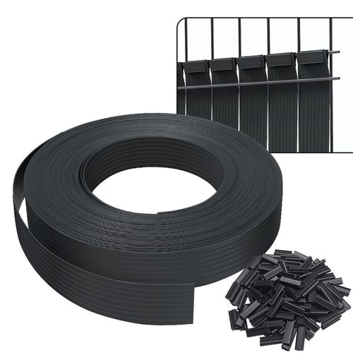Kit De Lamelles Occultantes Pvc Brise Vue 75m X 4.7cm Avec 150 Clips Noir