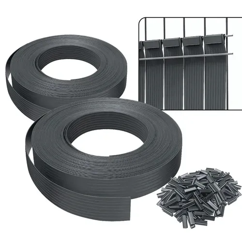 Kit De Lamelles Occultantes Pvc Brise Vue 150m X 4.7cm Avec 300 Clips Gris
