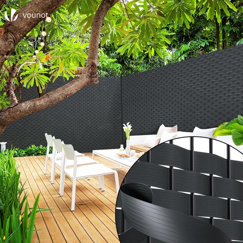 Kit De Lamelles Occultantes Pvc Brise Vue 150m X 4.7cm Avec 300 Clips Noir