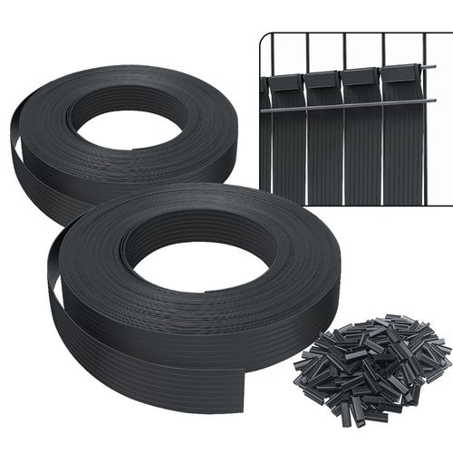 Kit De Lamelles Occultantes Pvc Brise Vue 150m X 4.7cm Avec 300 Clips Noir