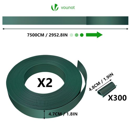 Kit De Lamelles Occultantes Pvc Brise Vue 150m X 4.7cm Avec 300 Clips Vert