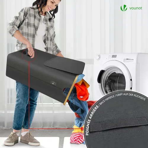 Panier à Linge Pliable 145l Avec Sac Intérieur Cadre Bambou Et Couvercle Gris