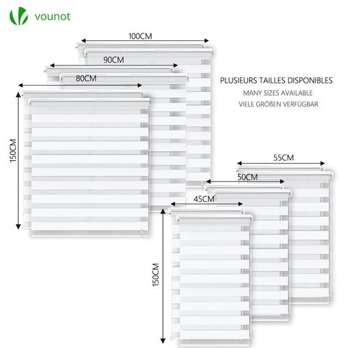 Lot De 2 Store Enrouleur Jour Nuit Double 45x150cm Blanc