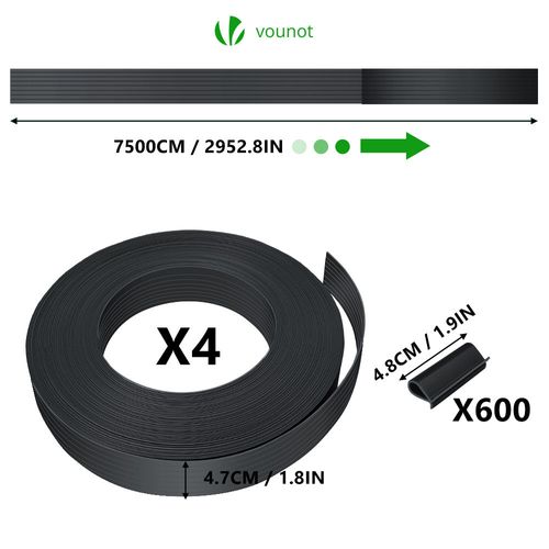 Kit De Lamelles Occultantes Pvc Brise Vue 300m X 4.7cm Avec 600 Clips Noir