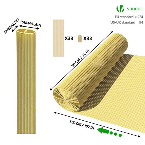 Canisse Pvc Brise Vue Ultra Renforce Avec Attaches De Fixation 90x500cm Beige