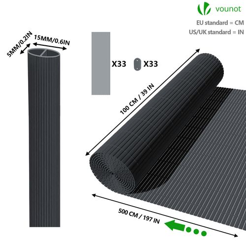 Canisse Pvc Brise Vue Ultra Renforce Avec Attaches De Fixation 100x500cm Gris