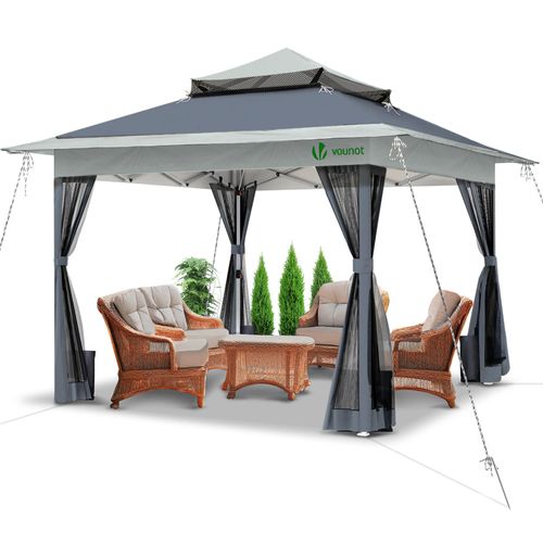 Tonnelle De Jardin Exterieure Pliable Avec Moustiquaire Pop Up 3.6x3.6m Gris