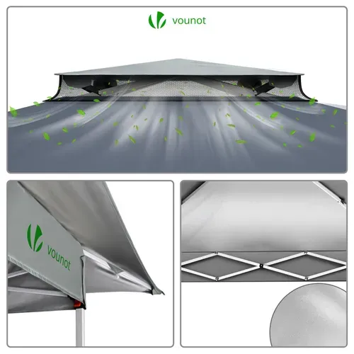 Tonnelle De Jardin Exterieure Pliable Avec Moustiquaire Pop Up 3.6x3.6m Gris