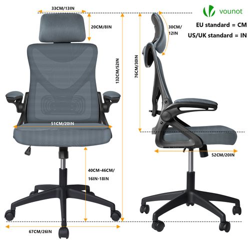 Fauteuil De Bureau Ergonomique Pivotant Avec Appui Tête Et Dossier Toile Respirant Gris