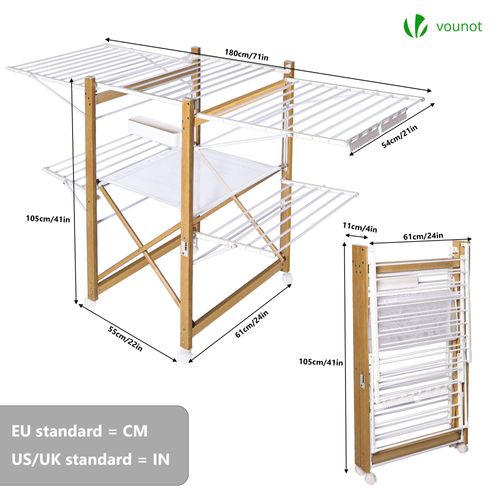 Séchoir à Linge Etendoir Deluxe Pliable Grande Capacité Séchage Style Bois Blanc