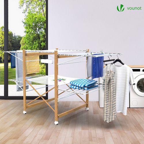 Séchoir à Linge Etendoir Deluxe Pliable Grande Capacité Séchage Style Bois Blanc